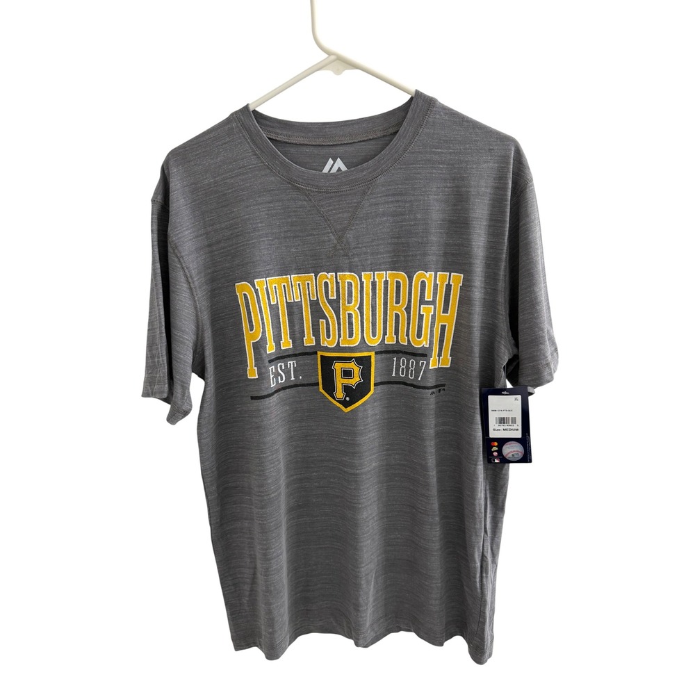 Majestic Pittsburgh Pirates MLB T-Shirt Mens Medium Gray Space Dye Short Sleeve